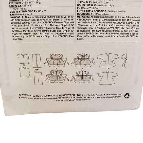 Butterick 18 Doll Clothes Sewing Pattern B6150 Retro 50s Doll Clothes UNCUT - Picture 3 of 6